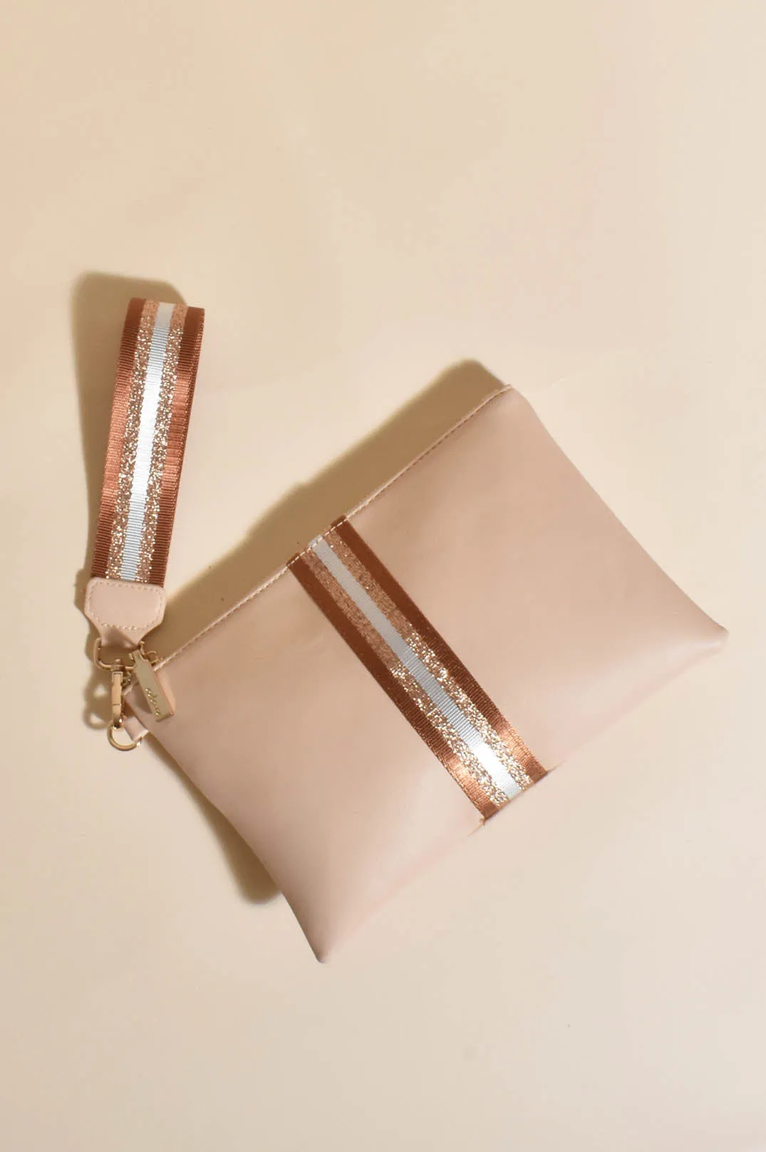 Leila Camel and Gold Stripe Pouch Bag