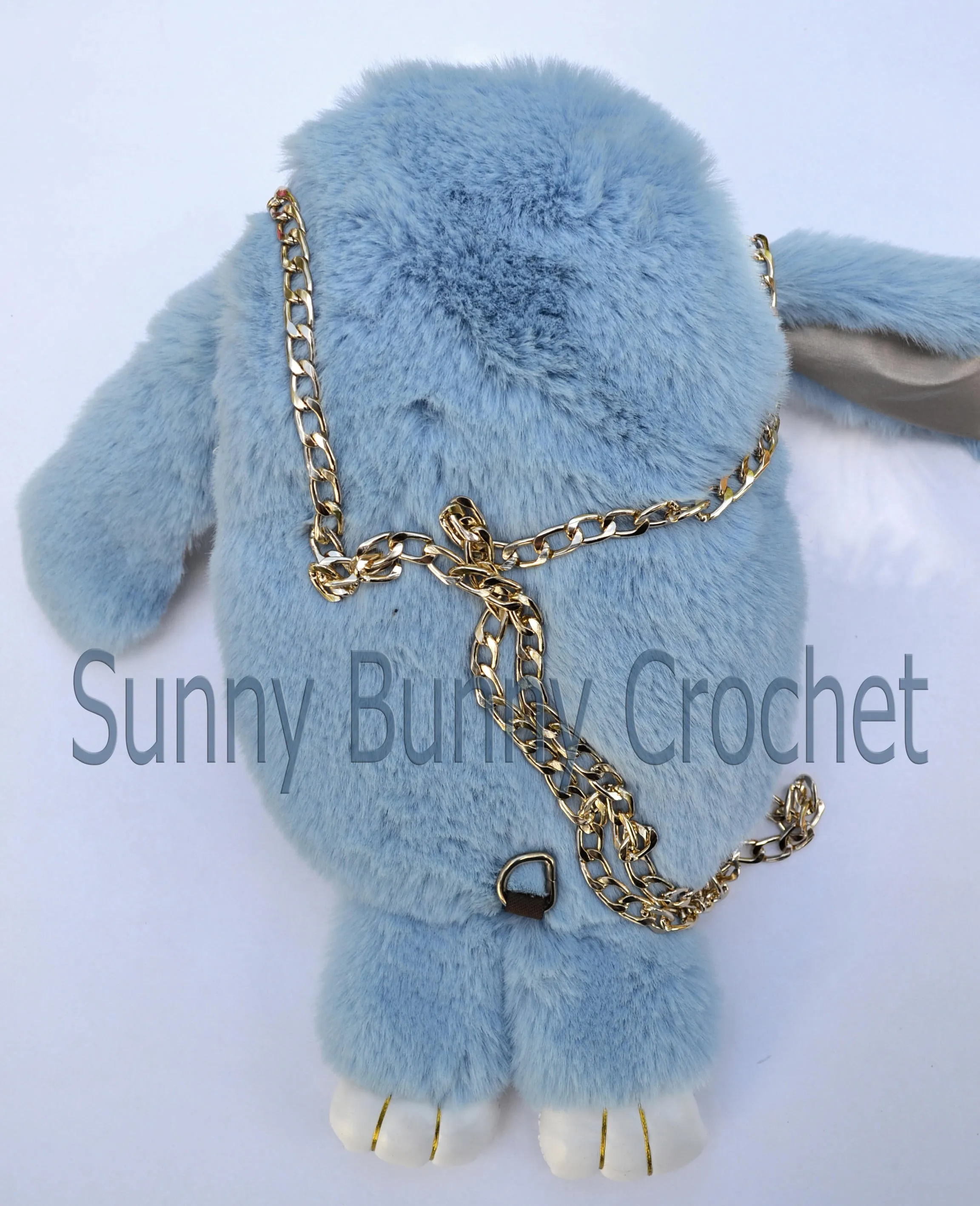 Light Blue Rabbit Bag Rabbit Shoulder Bag Real Fur Backpack Women Purse Girls Handbag Phone Bag Animal Bag Chain Clutch Purse Cosmetic Bag