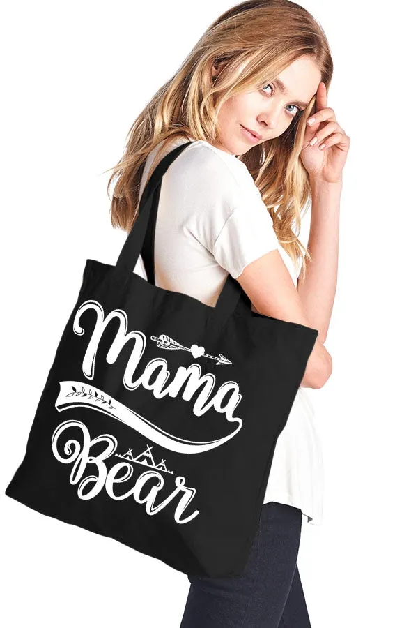 Mama Bear canvas tote bag with teepee and arrow design