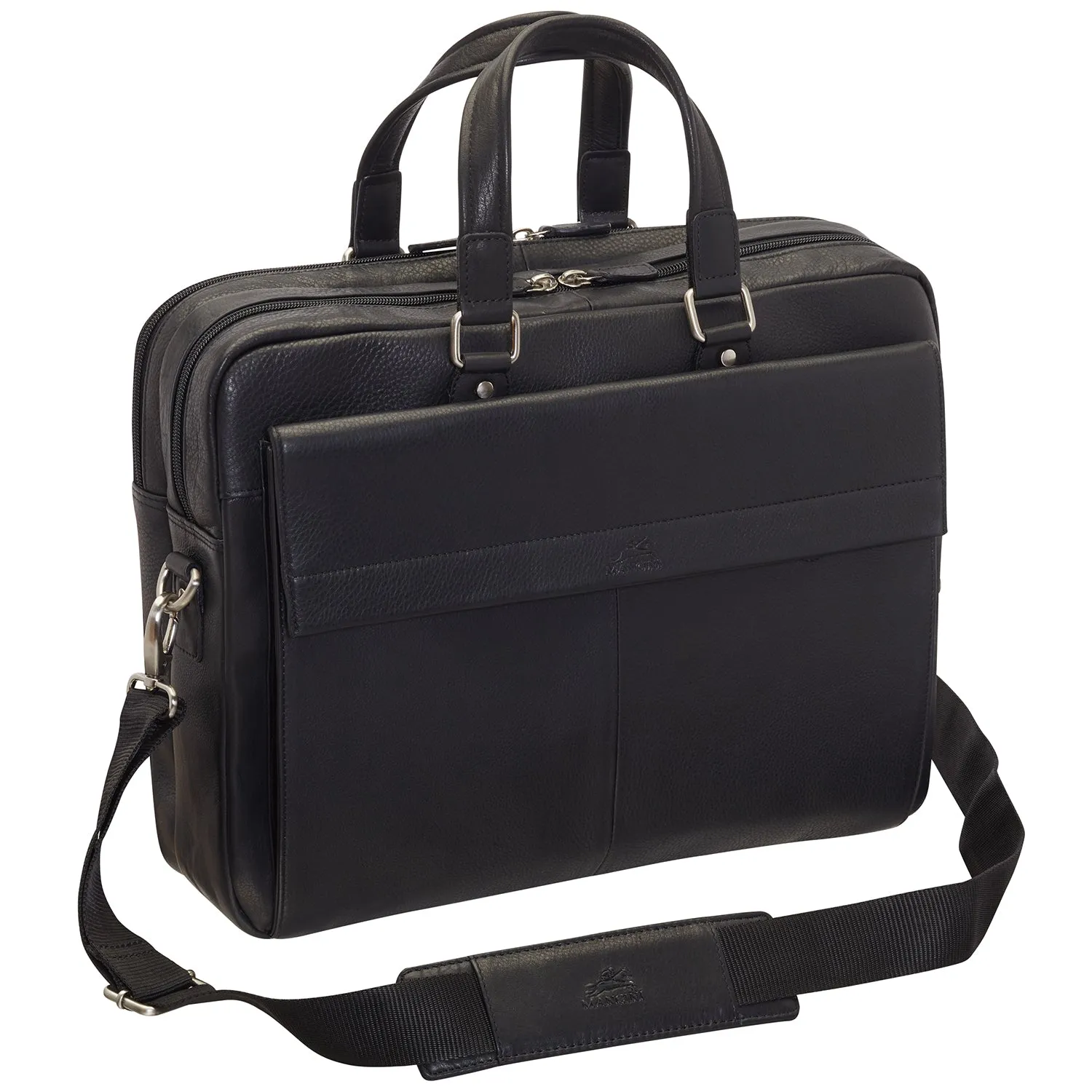 Mancini Leather Double Compartment Briefcase for 15.6" Laptop and Tablet, 16.25" x 4" x 12", Black