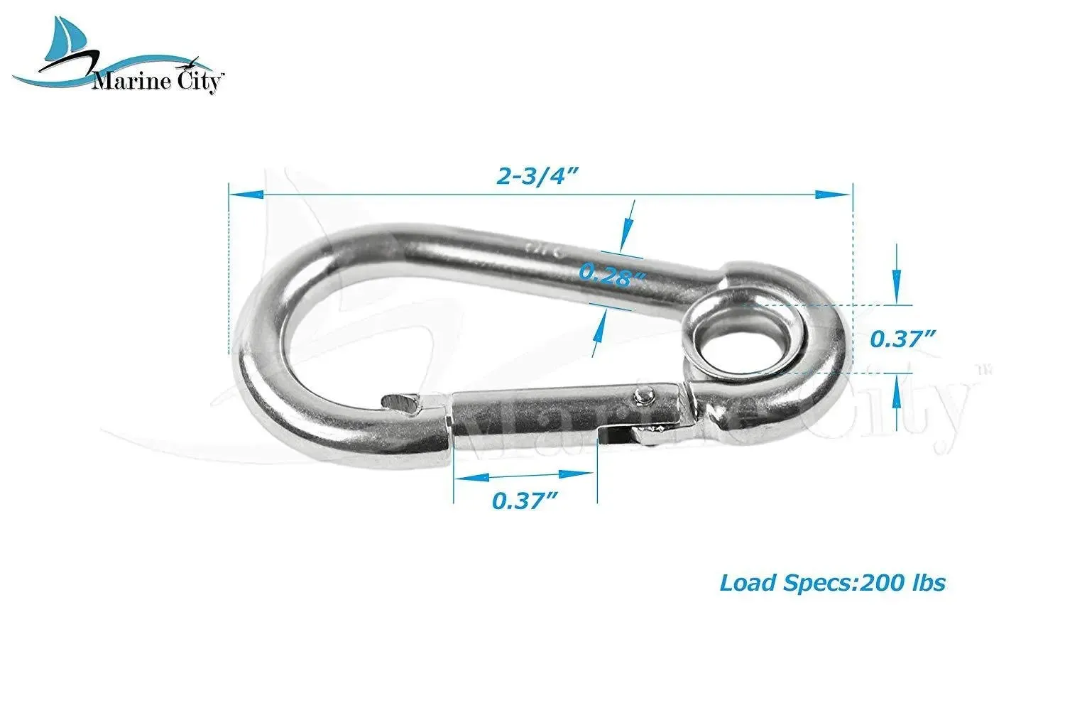 Marine City 316 Stainless-Steel 2-3/4” Carabiners/Clip Snap Hook with Ring for Climbing, Fishing, Hiking (4pcs)