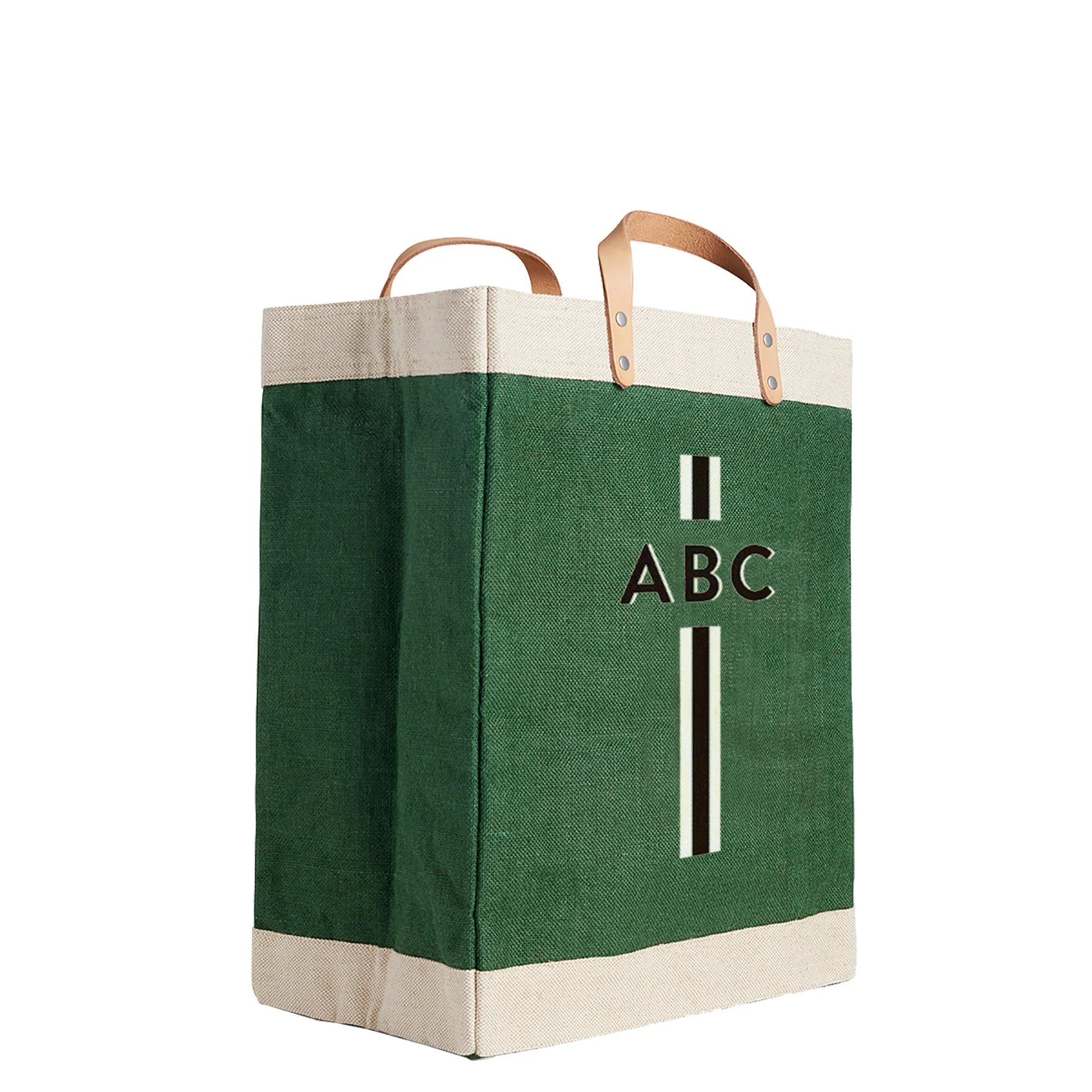 Market Bag in Field Green with Black Monogram