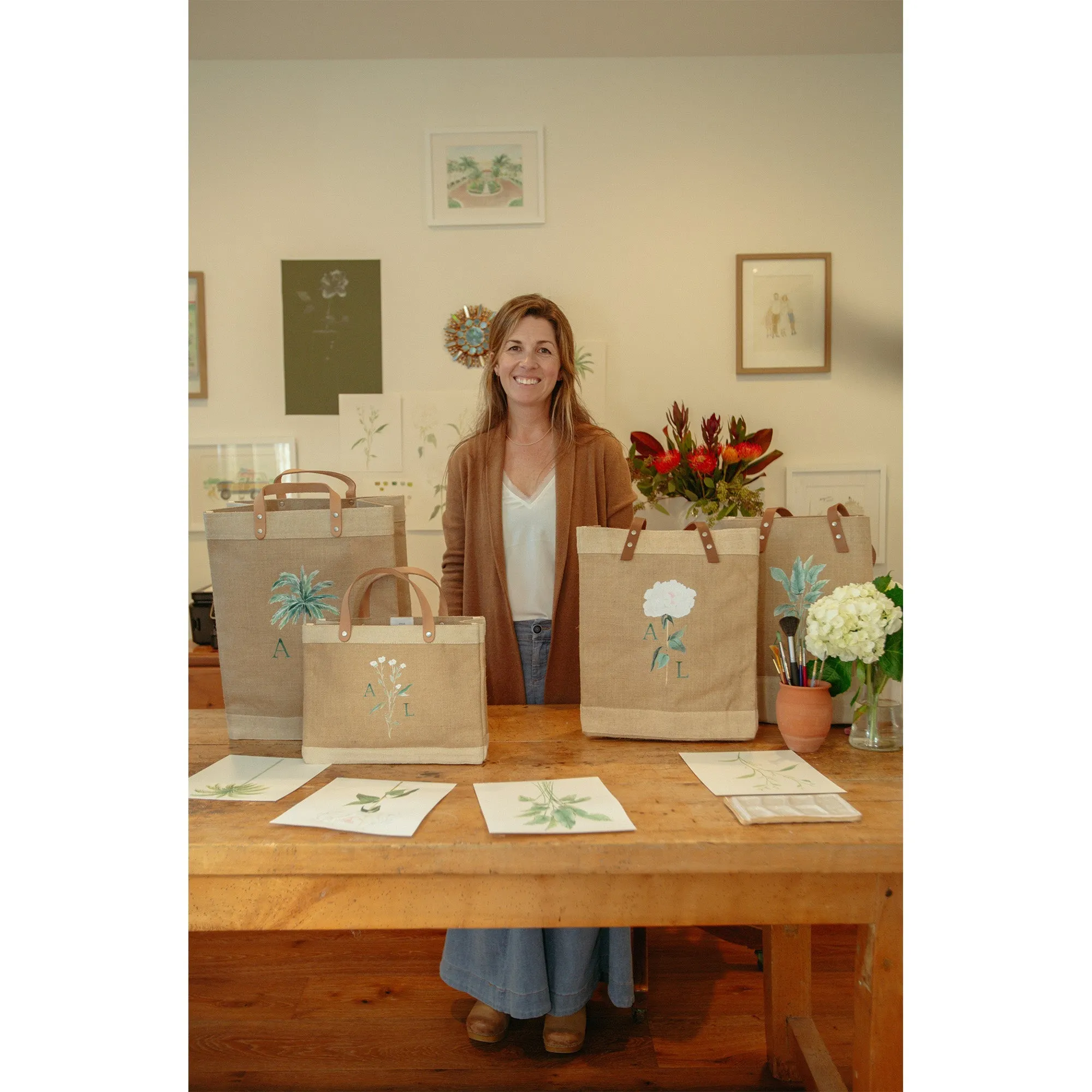 Market Tote in Natural Bouquet by Amy Logsdon