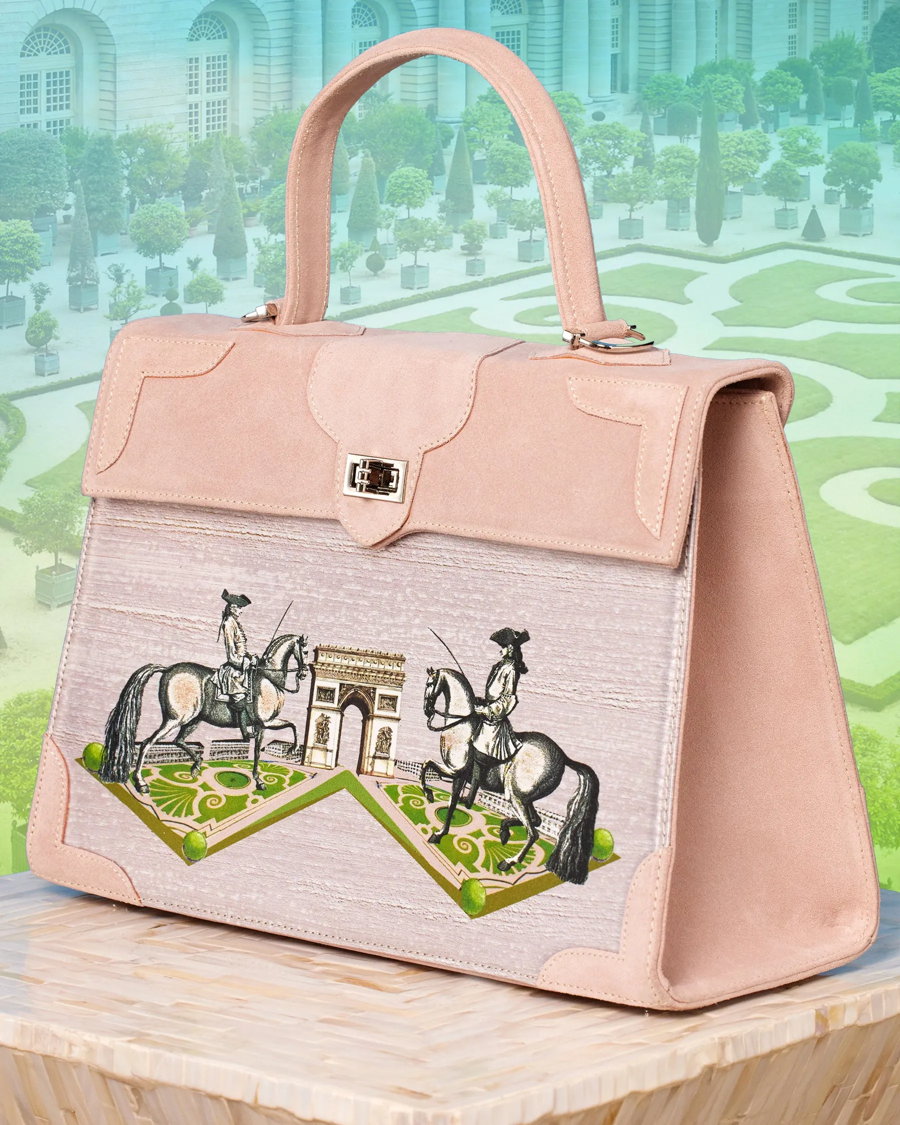 Marquise Paris Champs-Élysées Equestrian Top Handle Shoulder Bag in Soft Pink