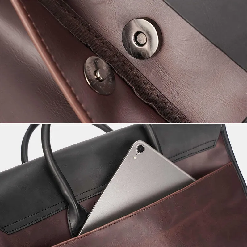 Men PU Leather Horizontal Large Capacity Briefcase 15.6 Inch Laptop Bag Business Travel Shoulder Document Crossbody