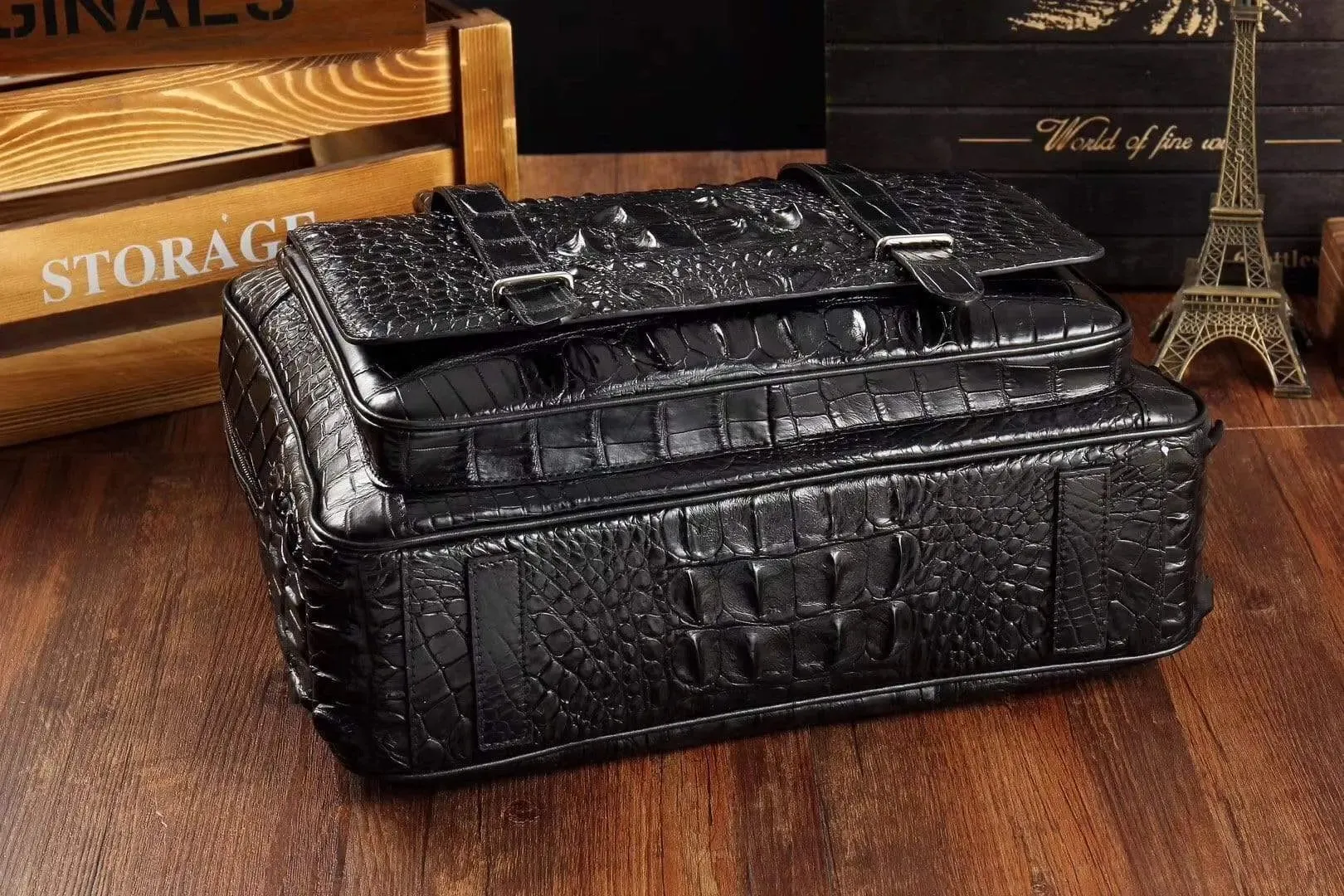 Men's Crocodile Leather Large Briefcase,Messenger Bag,Laptop Bags With Front Pocket