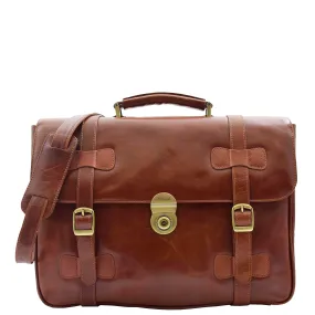 Mens Leather Briefcase Cross Body Bag Snowshill Cognac