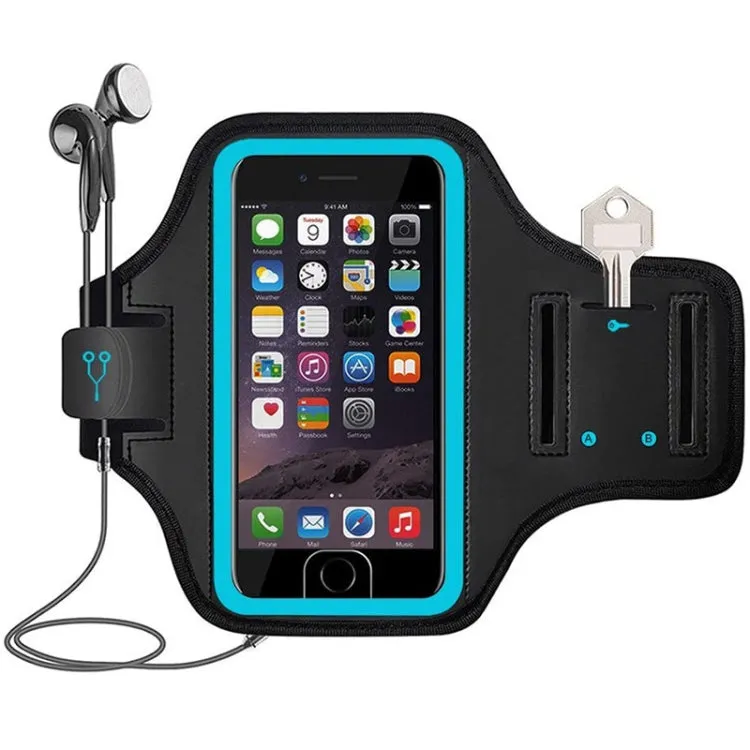 Mobile Phone Armband With Adjustable Strap & Key Pocket, Size: Large Blue