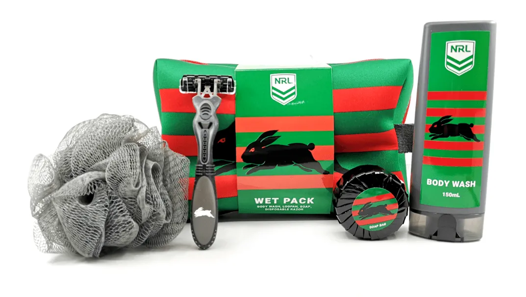 NRL Toiletry Gift Set - South Sydney Rabbitohs - Bag Body Wash Razor Soap Loofah