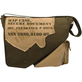 Olive Drab   Tan - Vintage 2-Tone Imprinted Map Case Messenger Bag