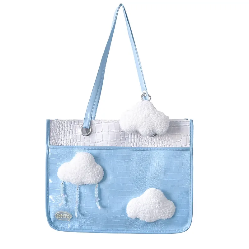 Pastel Sky Blue Collecting Clouds Large Capacity Tote Bag