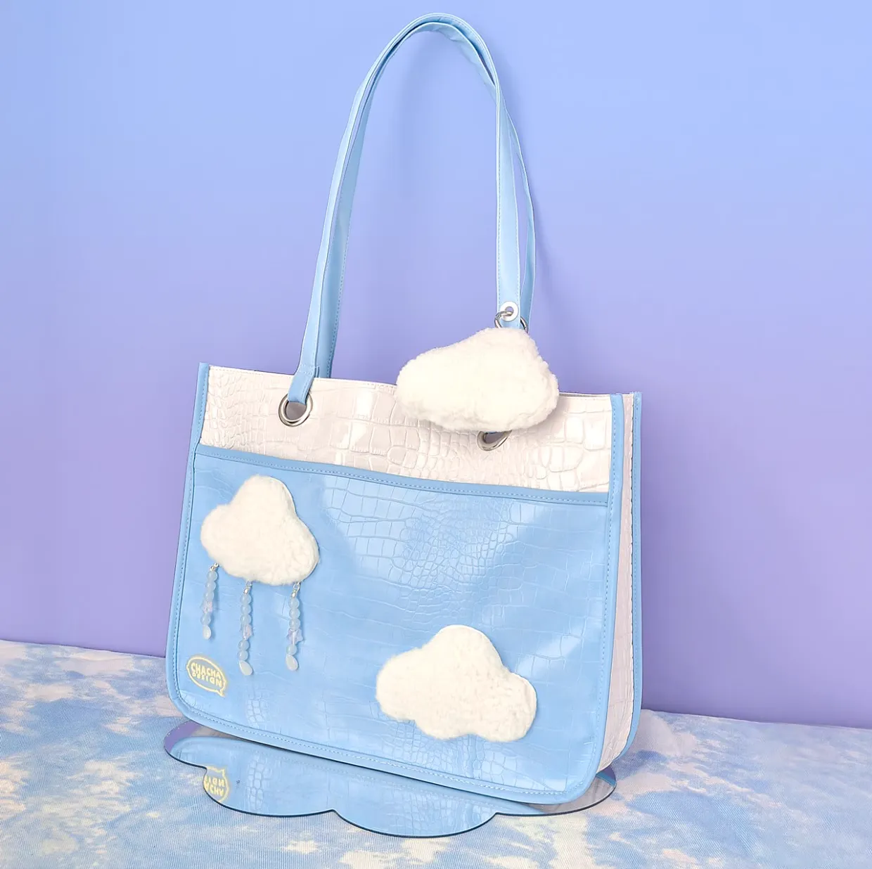 Pastel Sky Blue Collecting Clouds Large Capacity Tote Bag