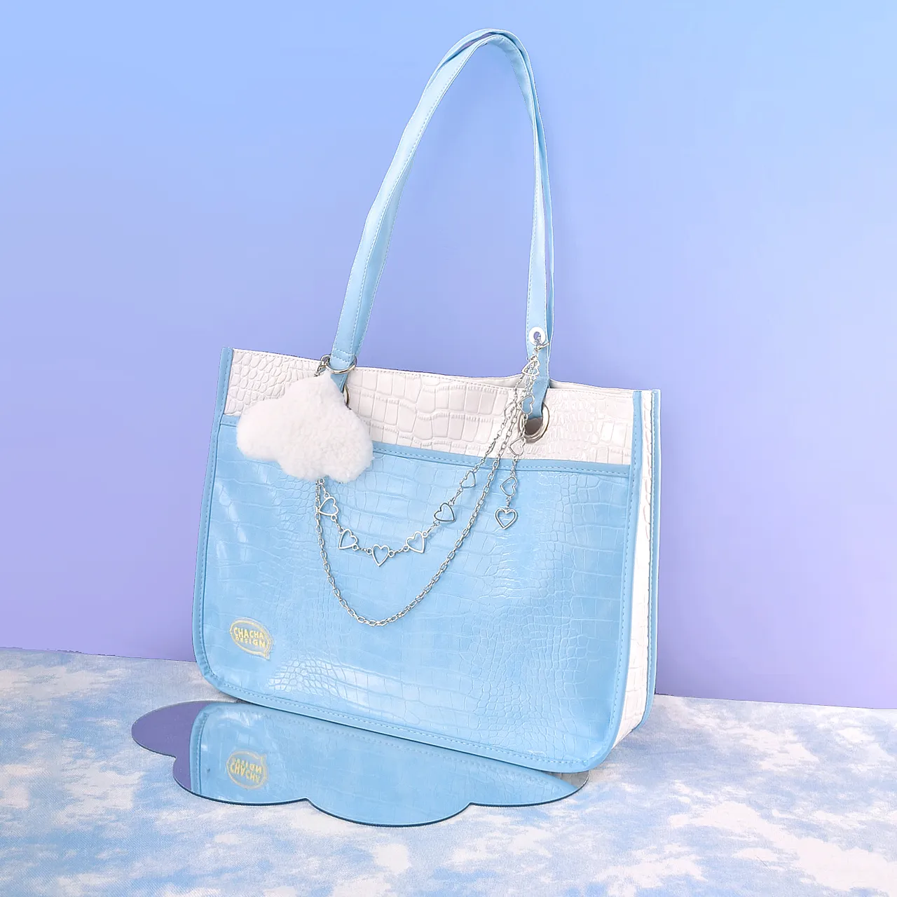 Pastel Sky Blue Collecting Clouds Large Capacity Tote Bag