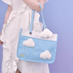 Pastel Sky Blue Collecting Clouds Large Capacity Tote Bag