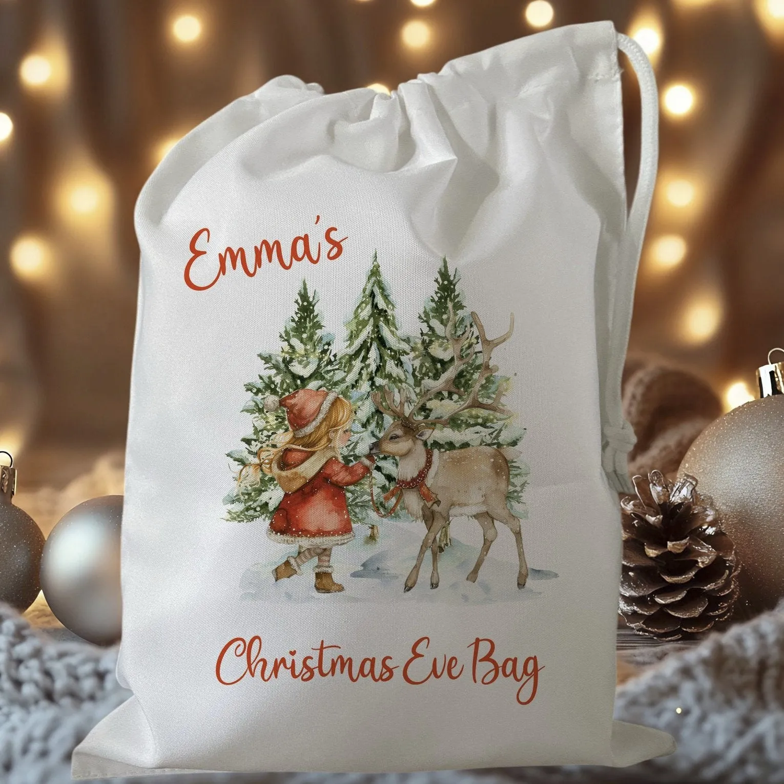 Peronalised Christmas Eve Treat Bag - Reindeer Girl