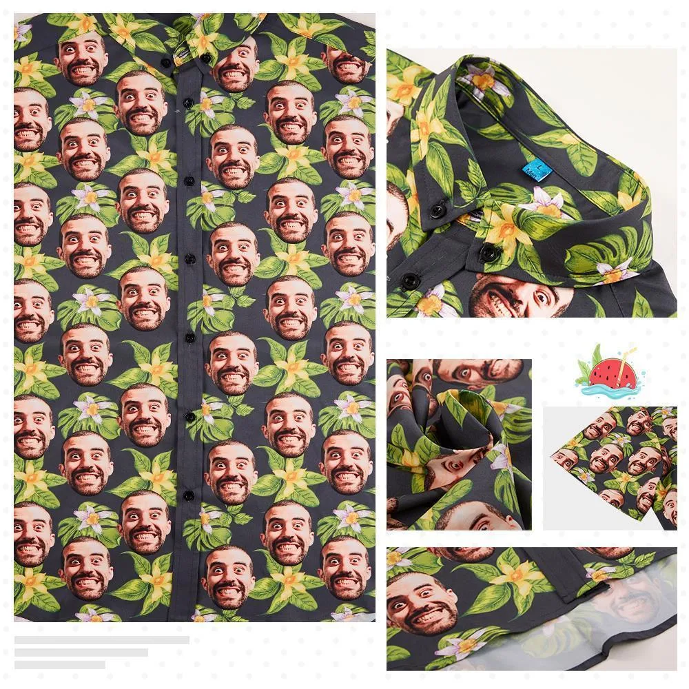 Personalised Face Hawaiian Shirt All Over Print Yellow Flowers