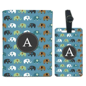 Personalised Passport Cover and Baggage Tag Combo - Blue Elephants