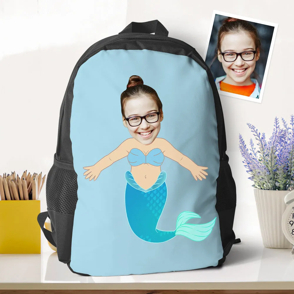 Personalized Blue Mermaid Photo Backpacks Minime Bookbags Back To School Gifts For Girls Gifts