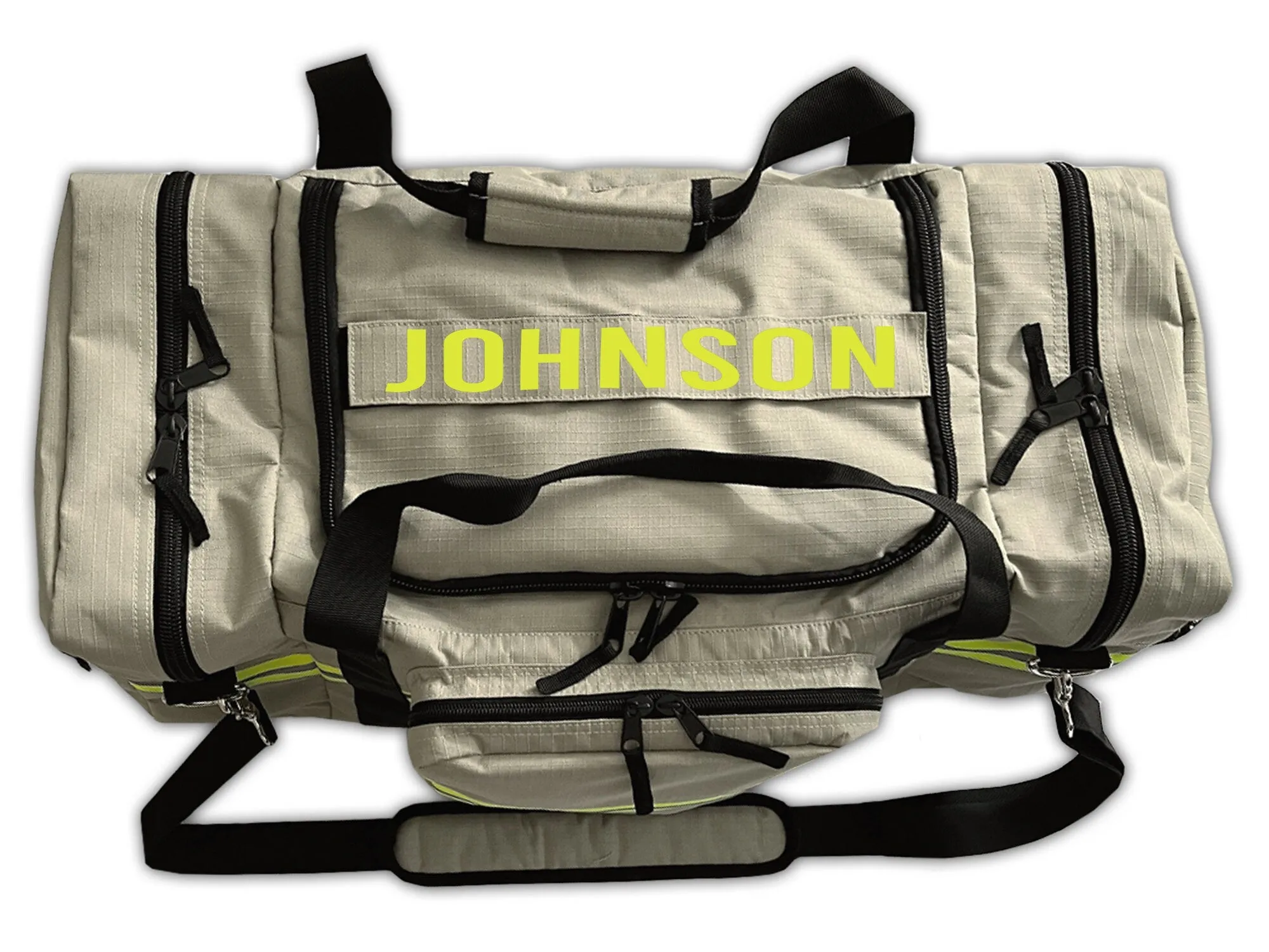 Personalized Firefighter Gym Bag or Station Bag in Khaki with Your Name or Custom Text