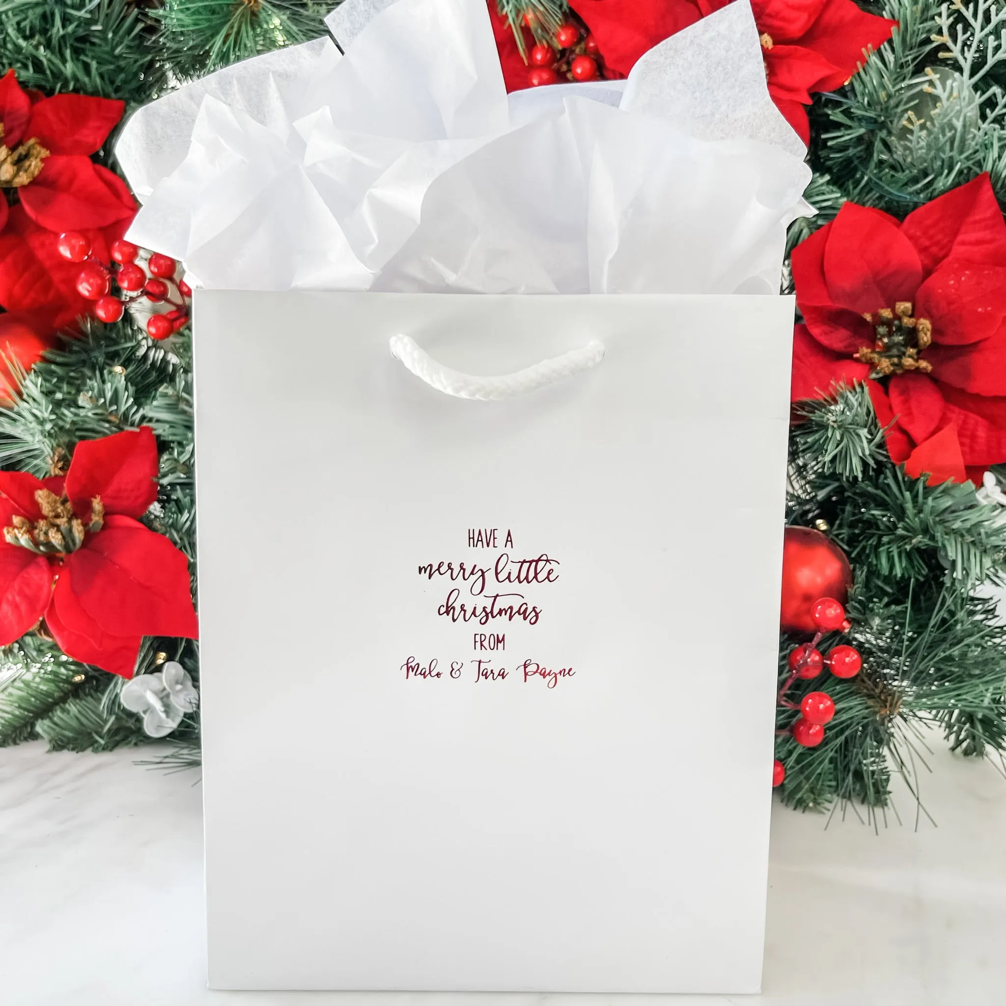 Personalized White Christmas Gift Bags