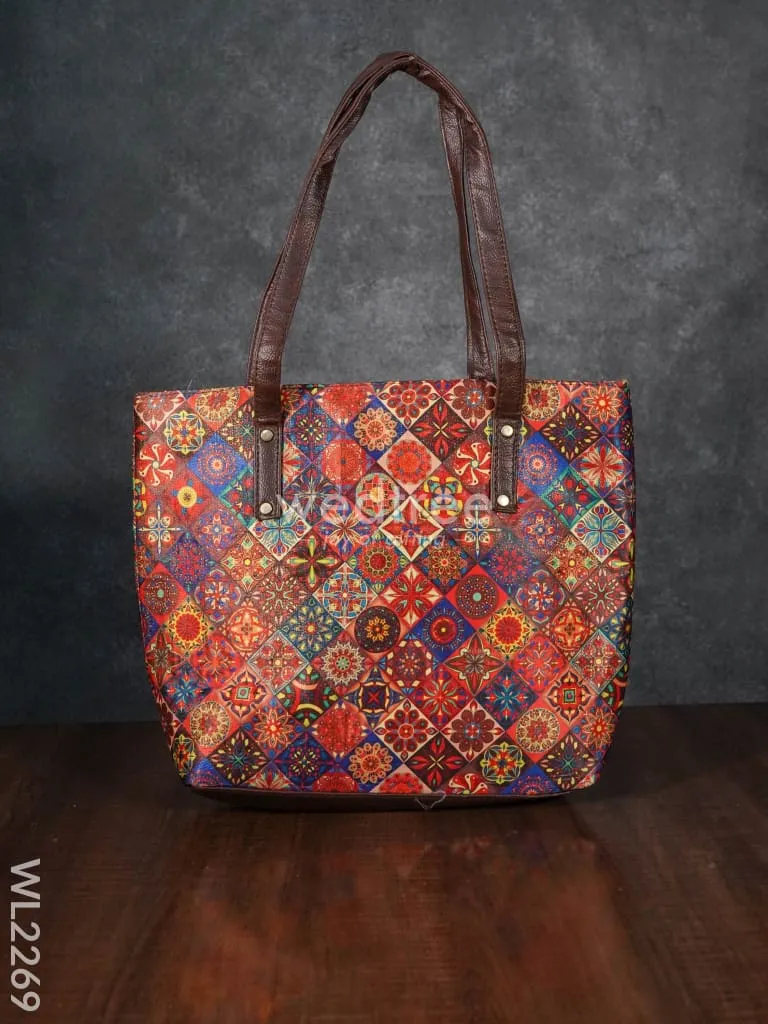 Printed Fabric Handbag - Leather Base - WL2269