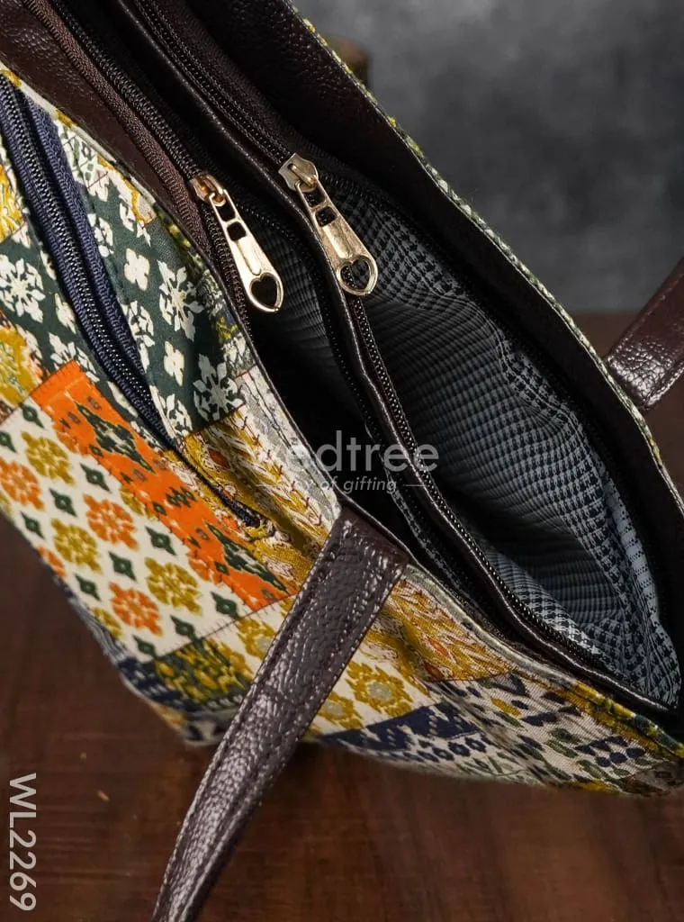 Printed Fabric Handbag - Leather Base - WL2269