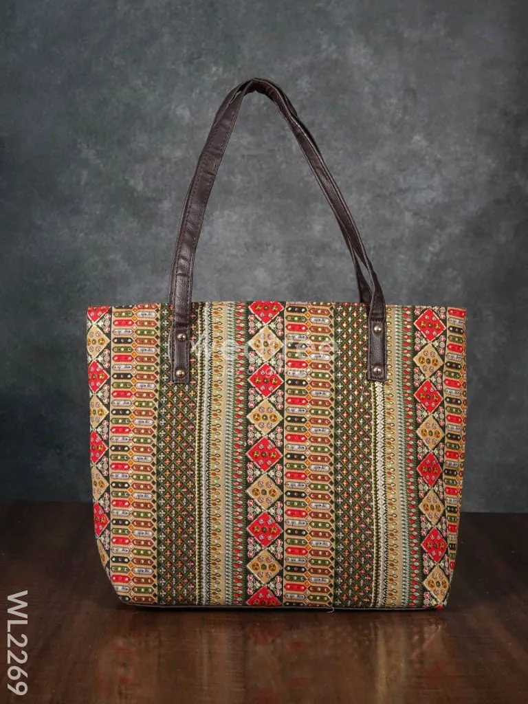 Printed Fabric Handbag - Leather Base - WL2269