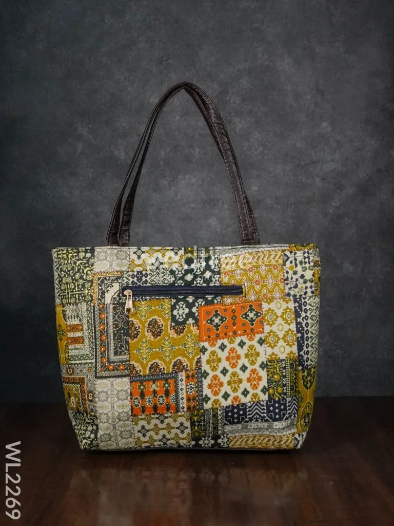 Printed Fabric Handbag - Leather Base - WL2269