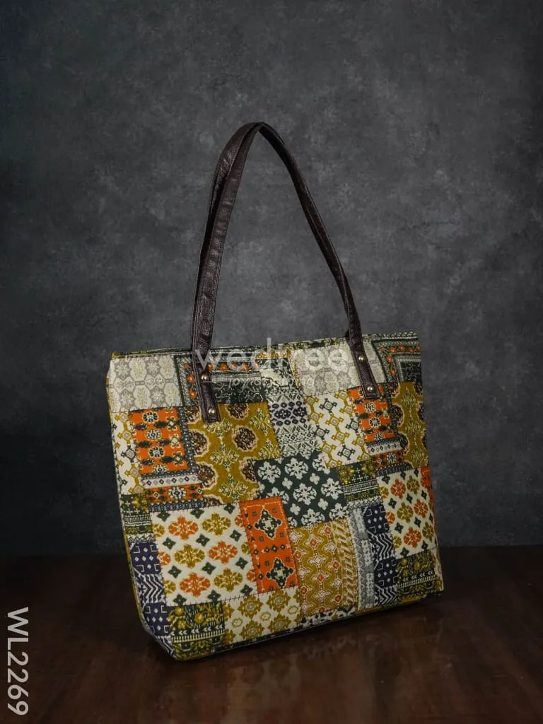 Printed Fabric Handbag - Leather Base - WL2269