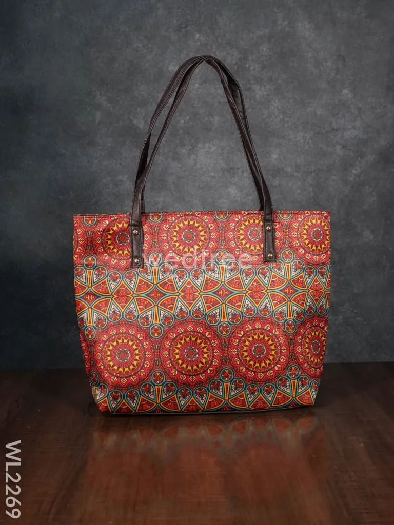 Printed Fabric Handbag - Leather Base - WL2269