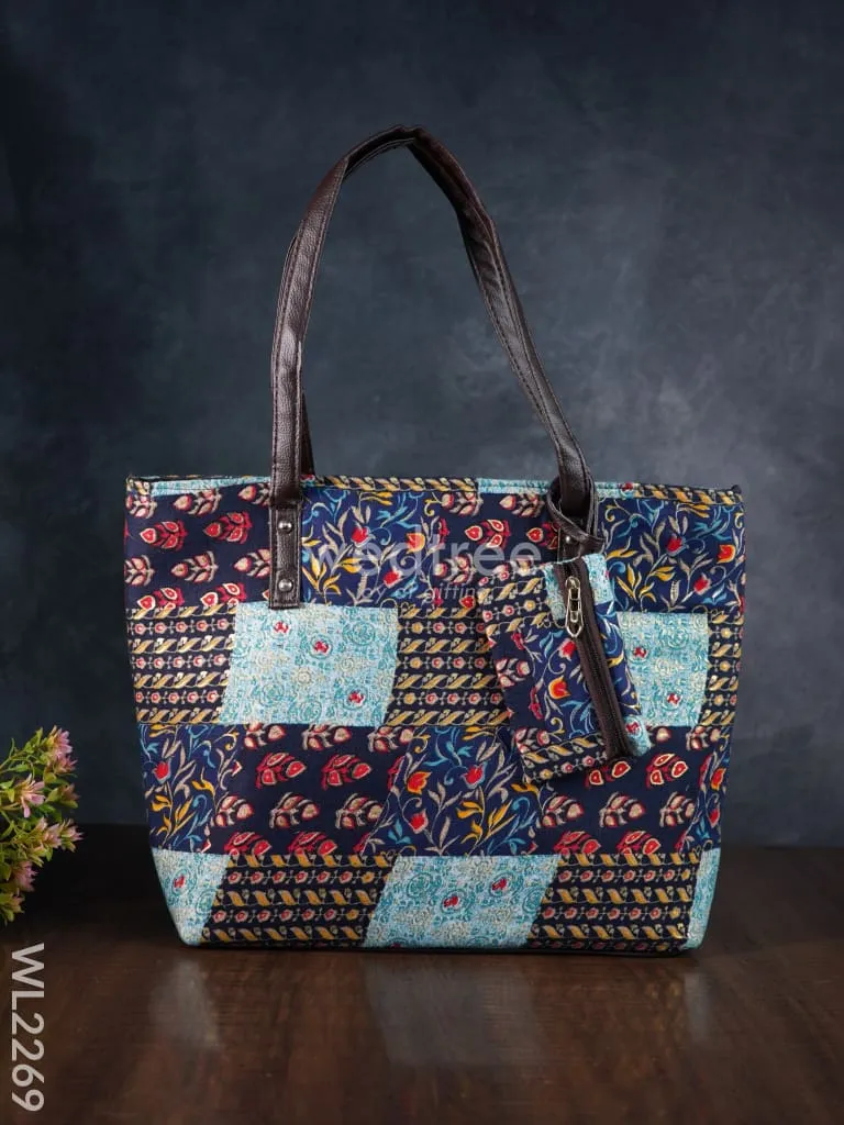 Printed Fabric Handbag - Leather Base - WL2269