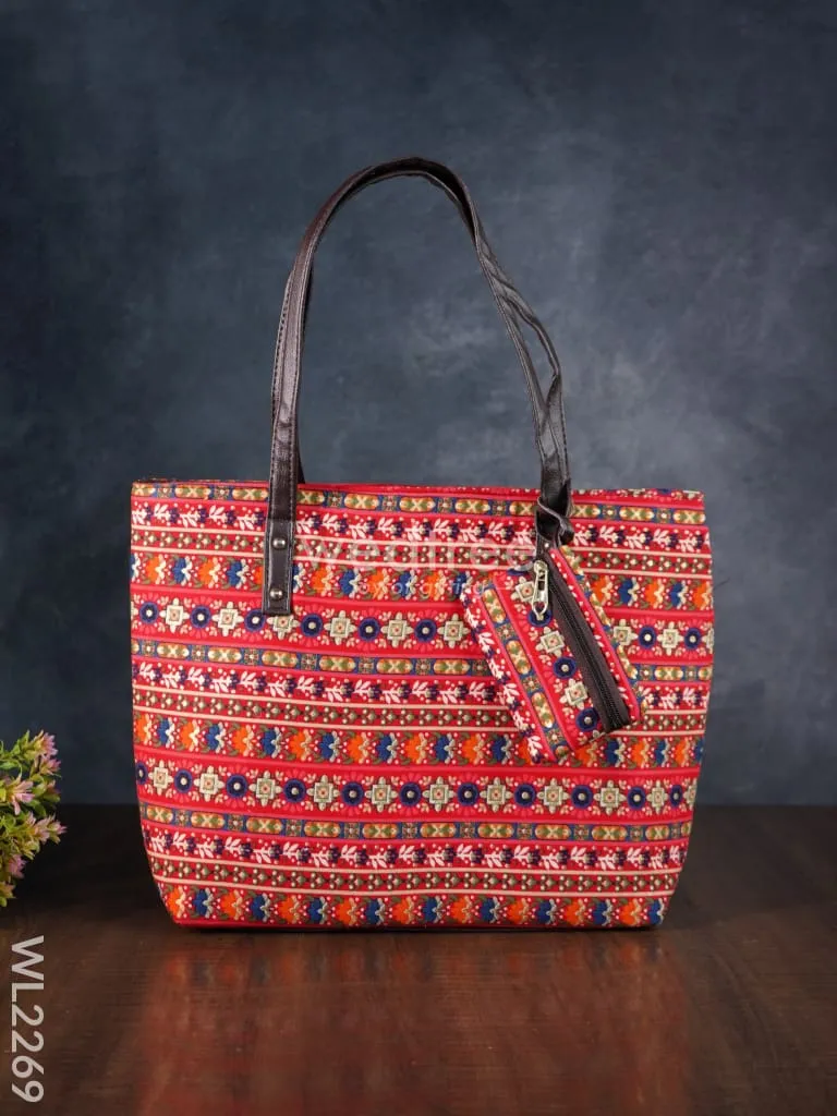 Printed Fabric Handbag - Leather Base - WL2269