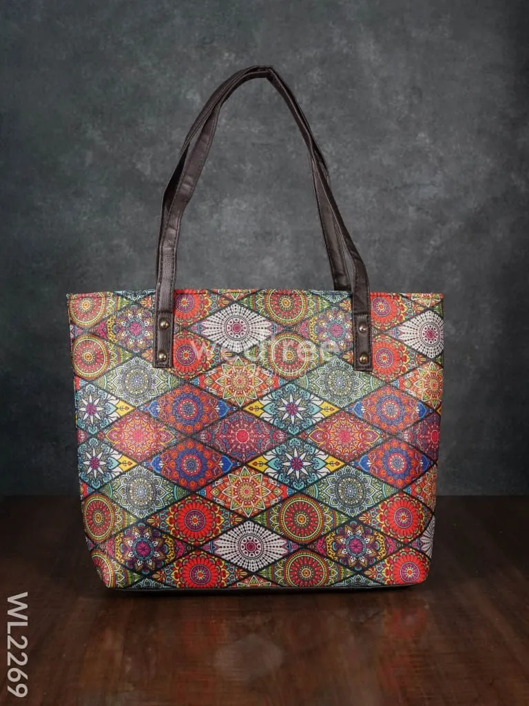 Printed Fabric Handbag - Leather Base - WL2269