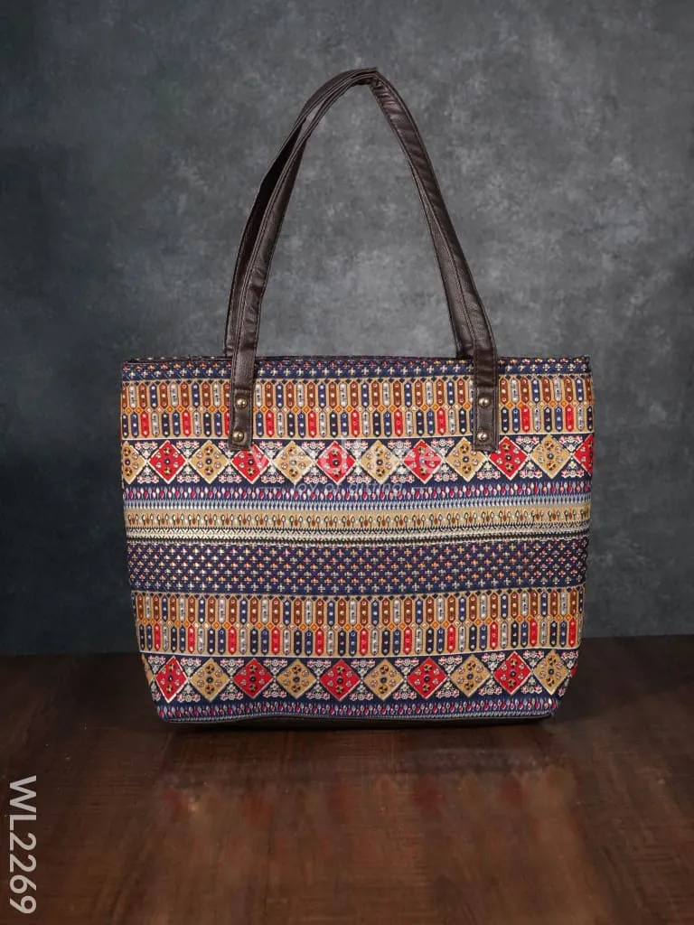 Printed Fabric Handbag - Leather Base - WL2269