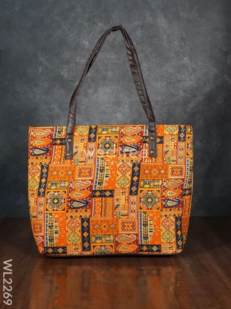 Printed Fabric Handbag - Leather Base - WL2269