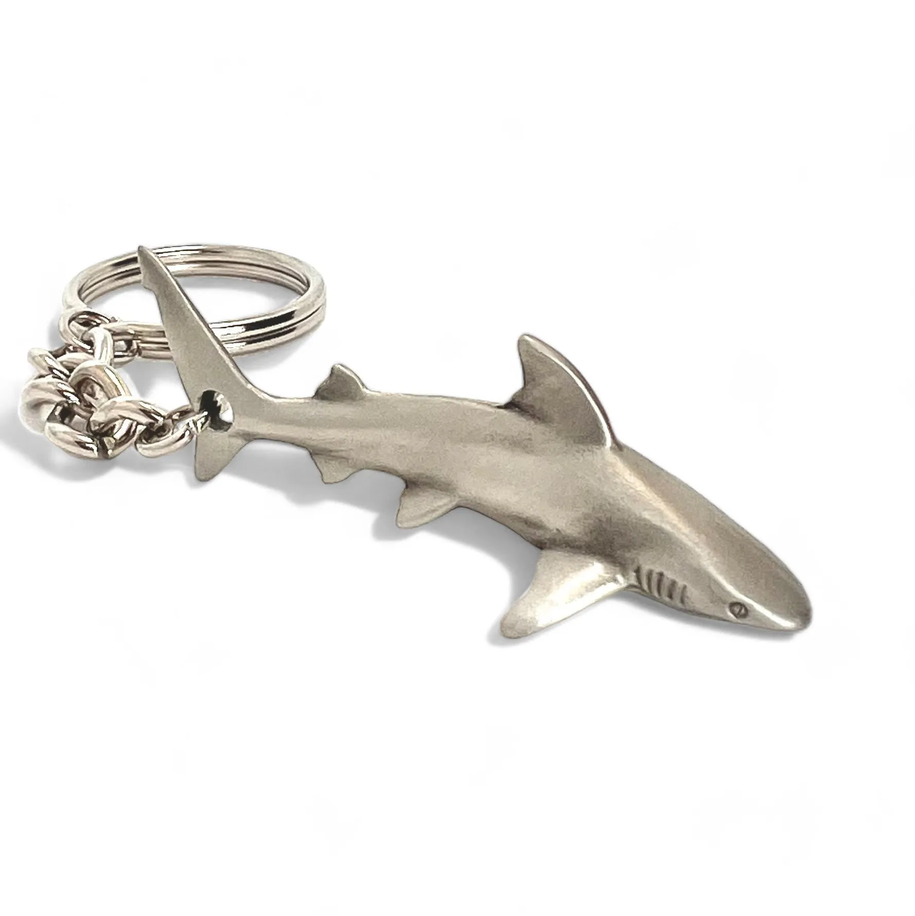 Reef Shark Keychain for Men and Women- Grey Reef Shark Keychain Charm, Gifts for Shark Lovers, Realistic Antique Pewter Keyring, Reef Shark Key Fob