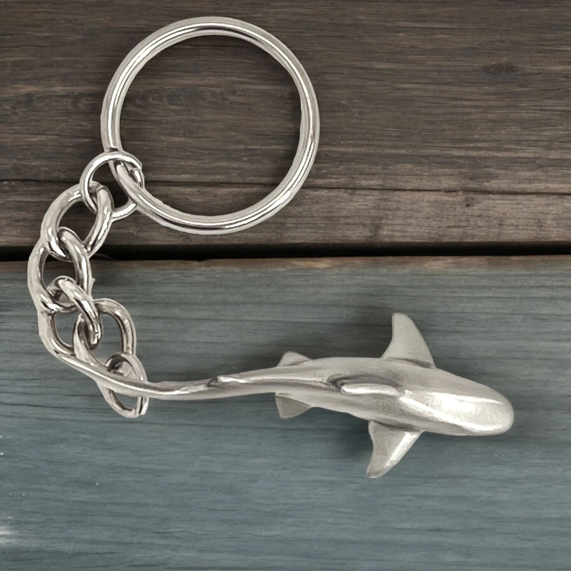 Reef Shark Keychain for Men and Women- Grey Reef Shark Keychain Charm, Gifts for Shark Lovers, Realistic Antique Pewter Keyring, Reef Shark Key Fob