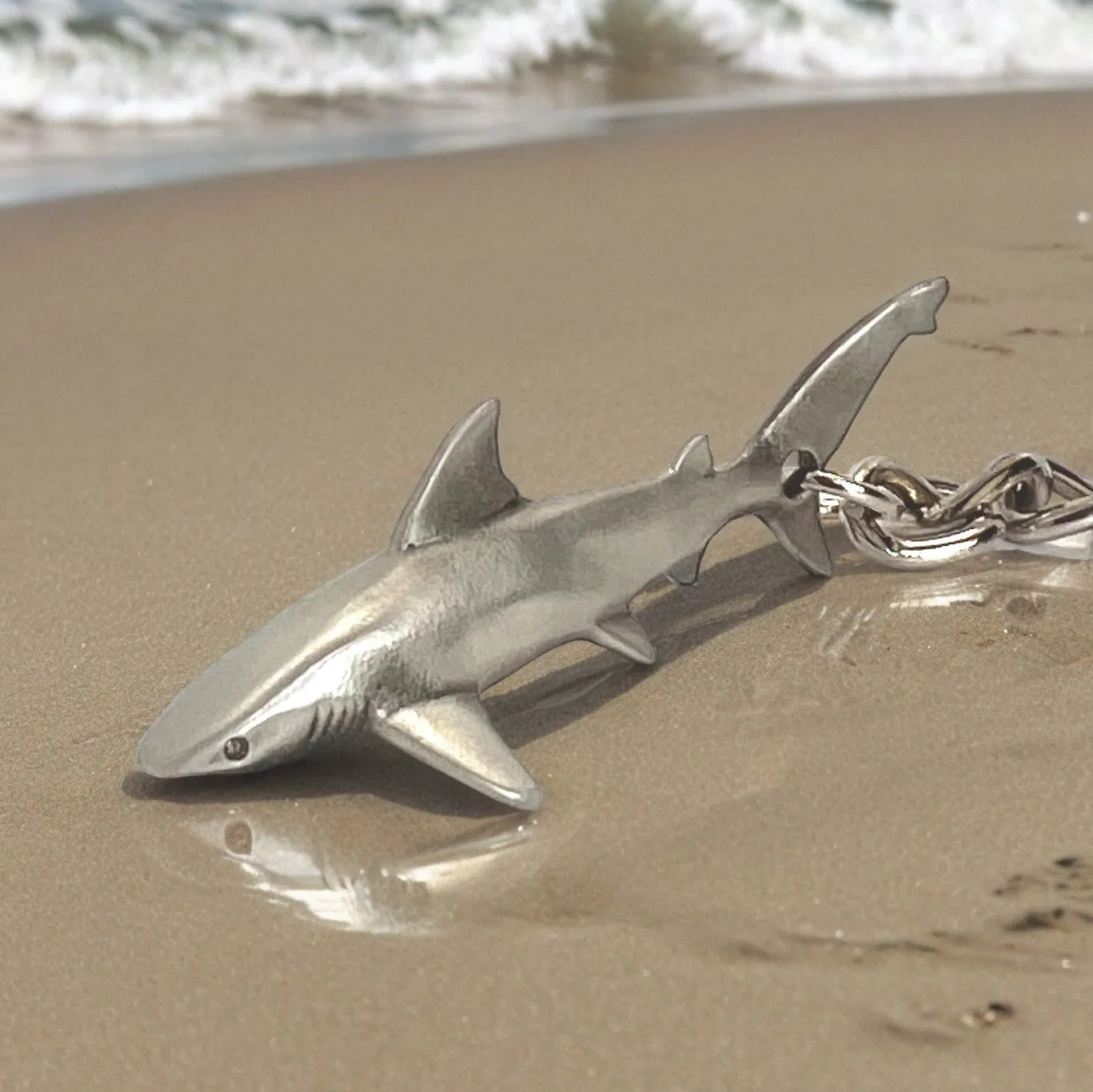 Reef Shark Keychain for Men and Women- Grey Reef Shark Keychain Charm, Gifts for Shark Lovers, Realistic Antique Pewter Keyring, Reef Shark Key Fob