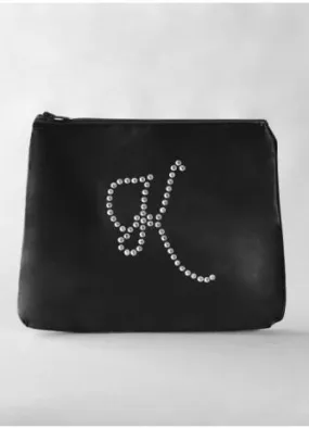 Rhinestone Single Initial Cosmetic Bag