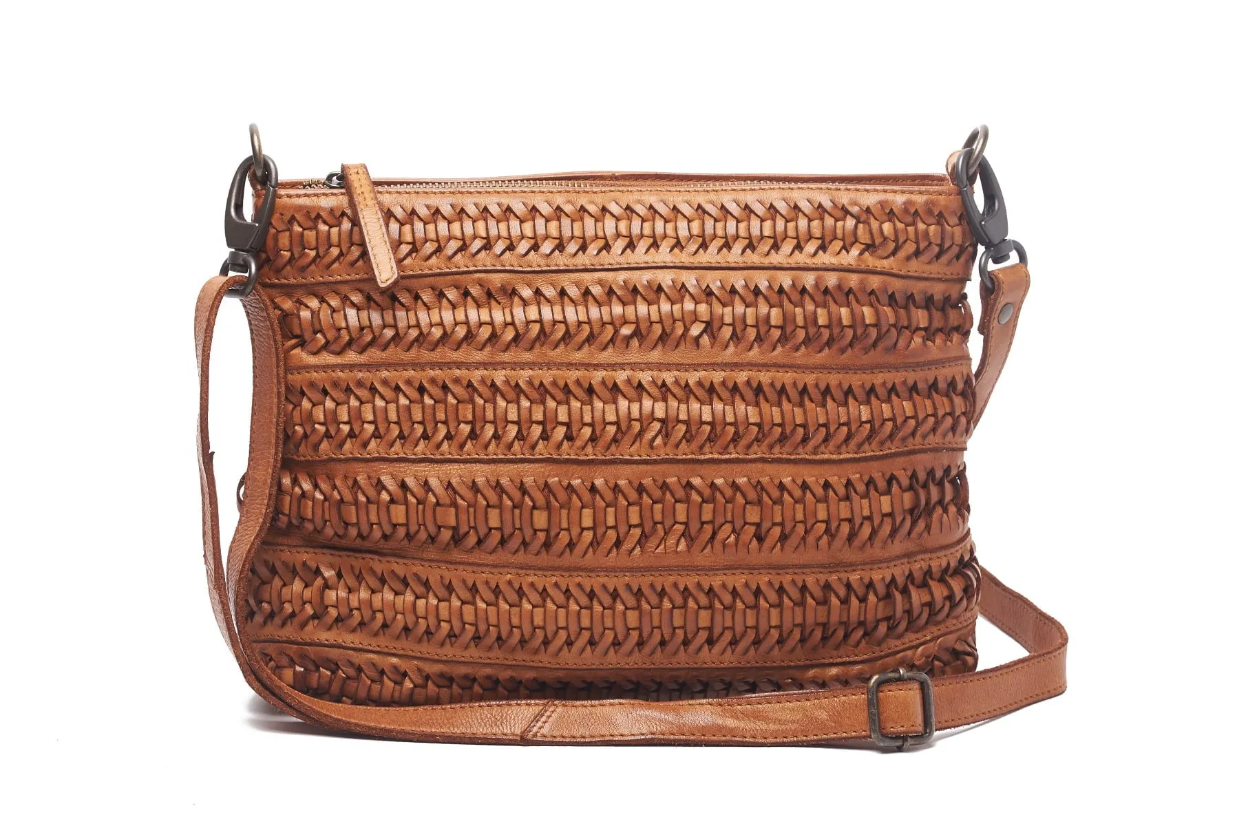 Rugged Hide Clara Woven Leather Crossbody Bag