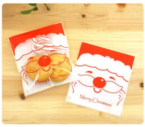 Santa Claus Gift Bags w/ "Merry Christmas" (20 pcs) Self Adhesive Resealable Plastic Handmade Gift Kawaii Wrapping Bags (10cm x 11cm) GB021