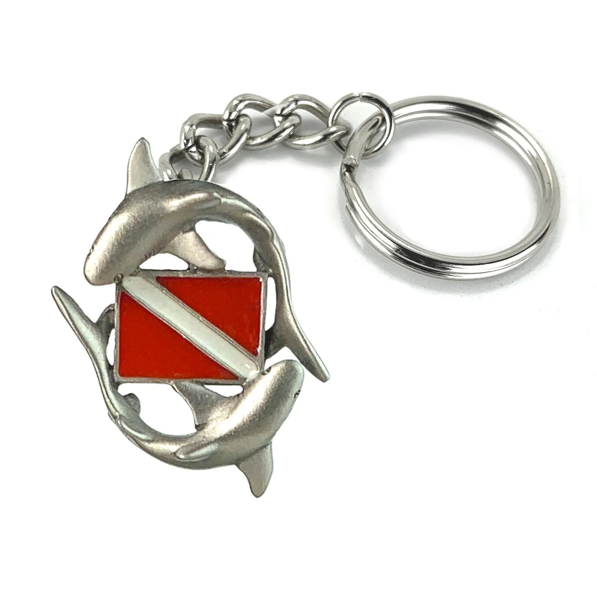 Shark Diver Key Chain, Shark Keyring with Diver Flag, Circling sharks, Gifts for shark lover, Scuba Diver Gifts