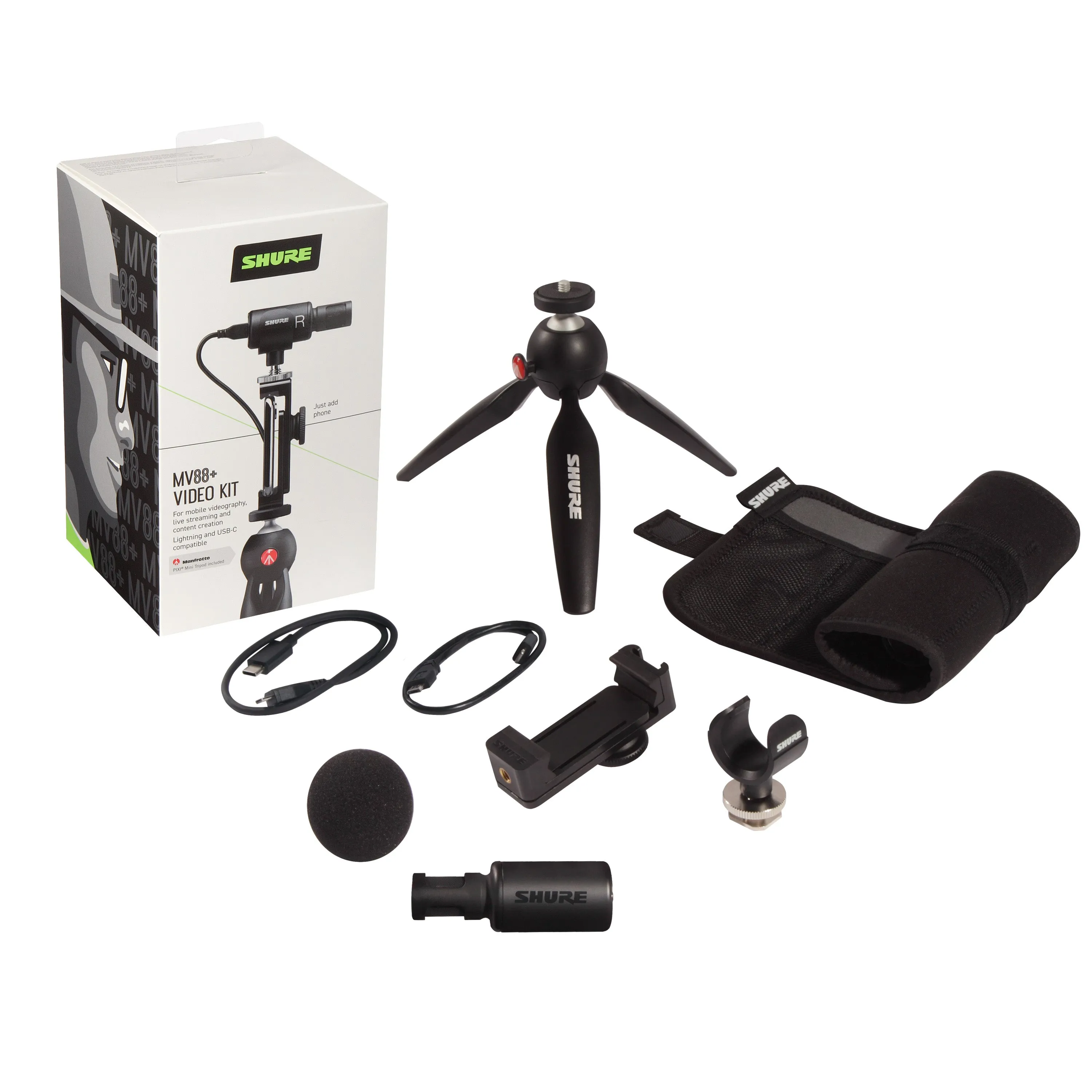 Shure MV88   Video Kit for Content Creator with Tripod & Stereo Mic