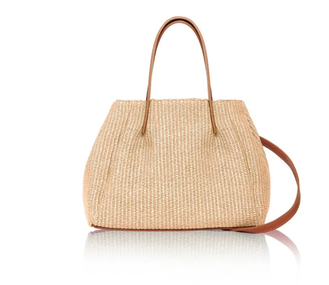 Sicily Woven Raffia & Leather Tote Bag | Natural