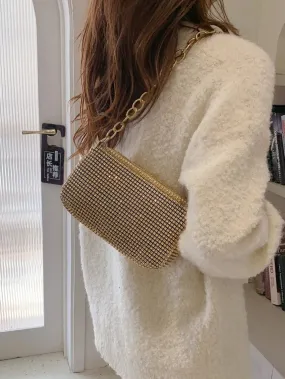 Spunkz Diamond-Encrusted Golden Chain Shoulder Bag