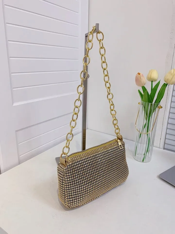 Spunkz Diamond-Encrusted Golden Chain Shoulder Bag