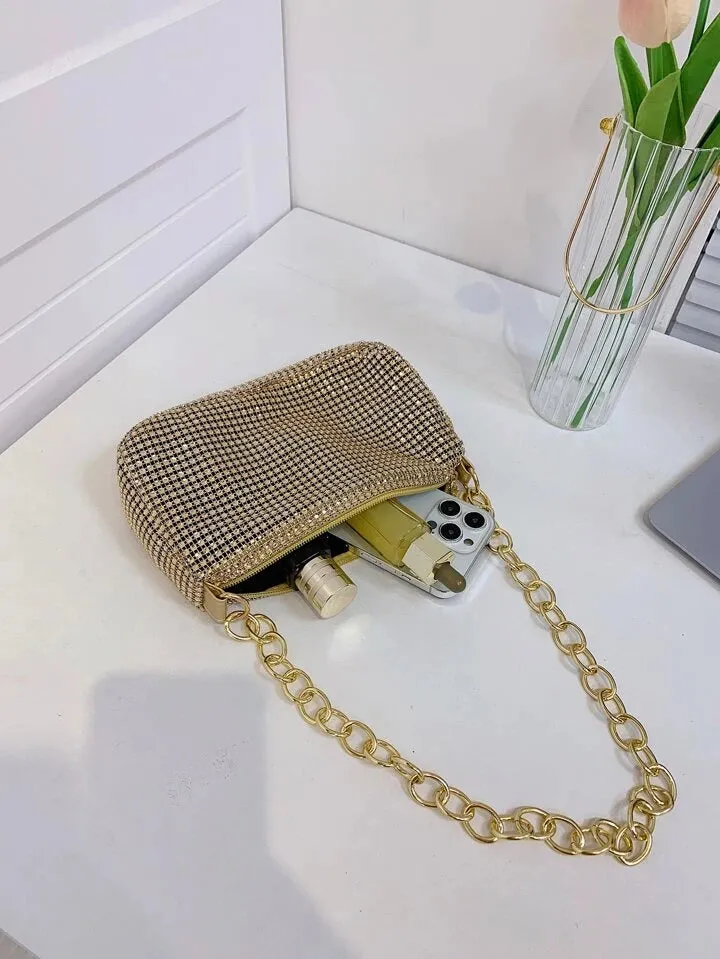 Spunkz Diamond-Encrusted Golden Chain Shoulder Bag