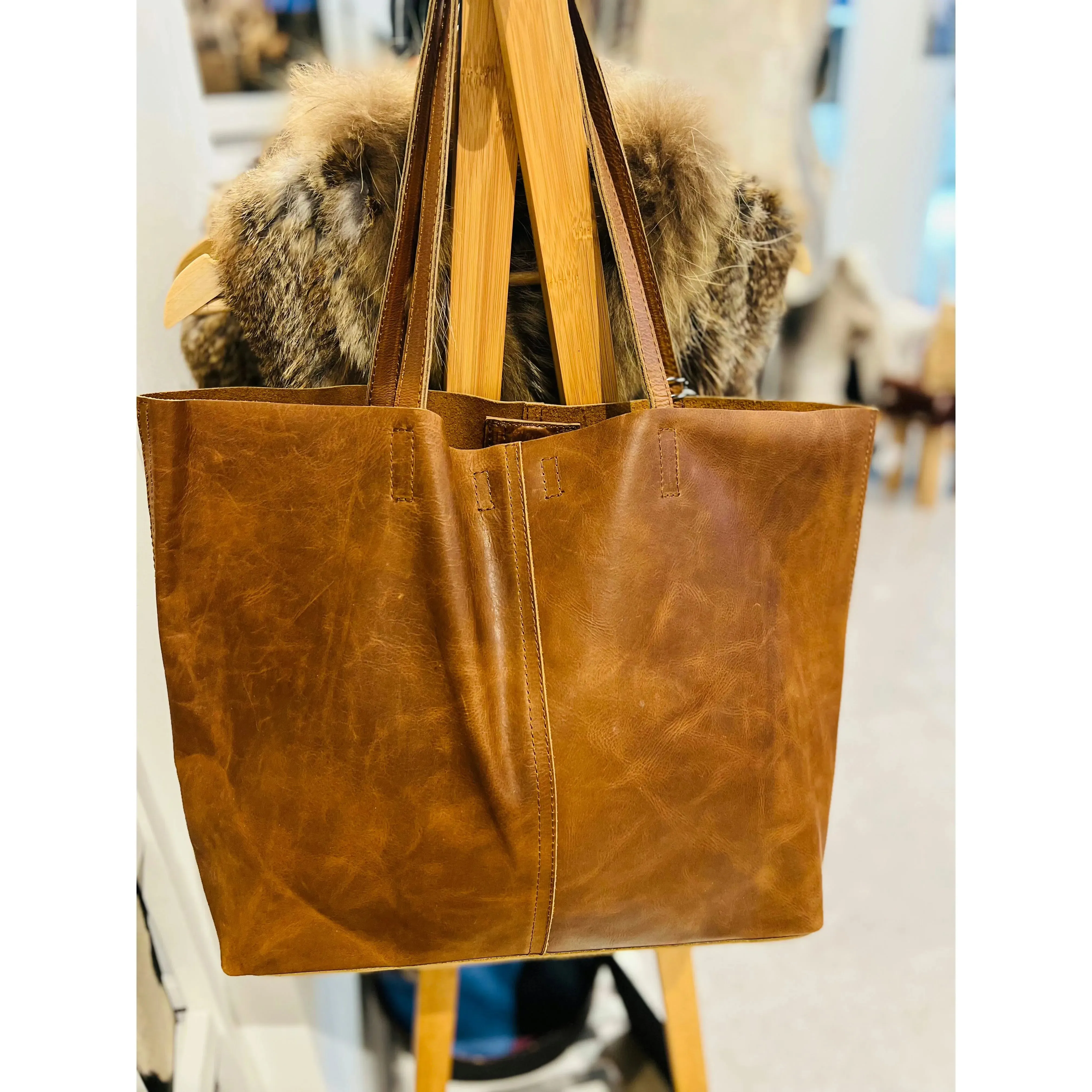 Square All Leather Tote #salt