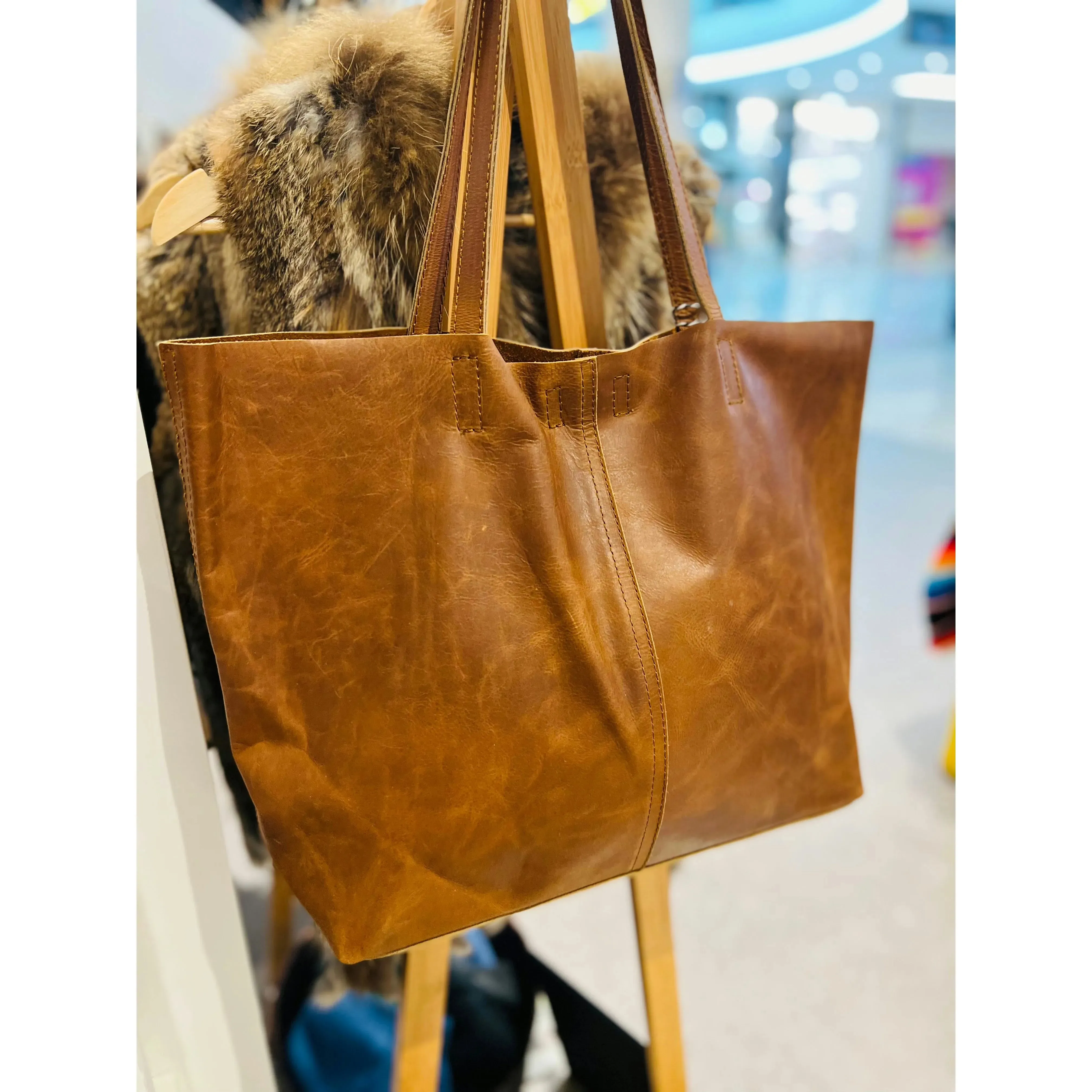 Square All Leather Tote #salt