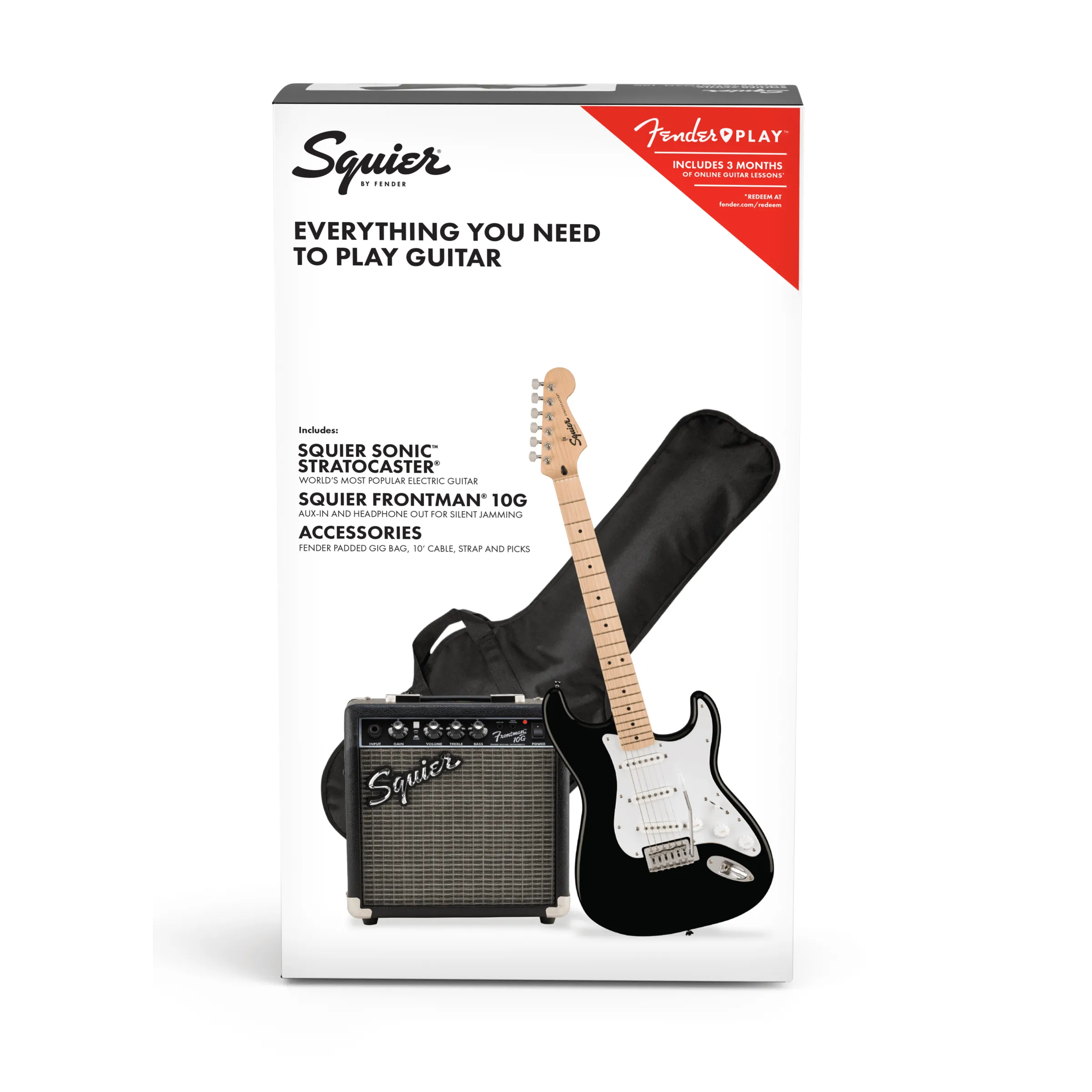 Squier Sonic Stratocaster Pack In Black With Frontman 10G Amplifier